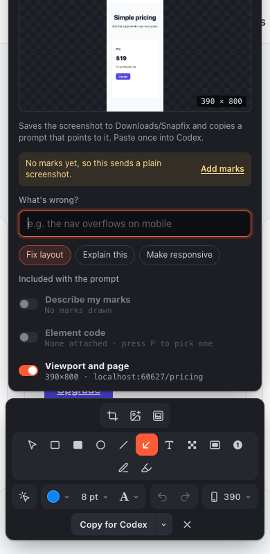 Circle to Fix at 390px mobile width